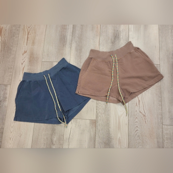 Sundry By "Anthropologie" Blue Athletic Shorts with Rainbow Drawstring - Picture 3 of 8